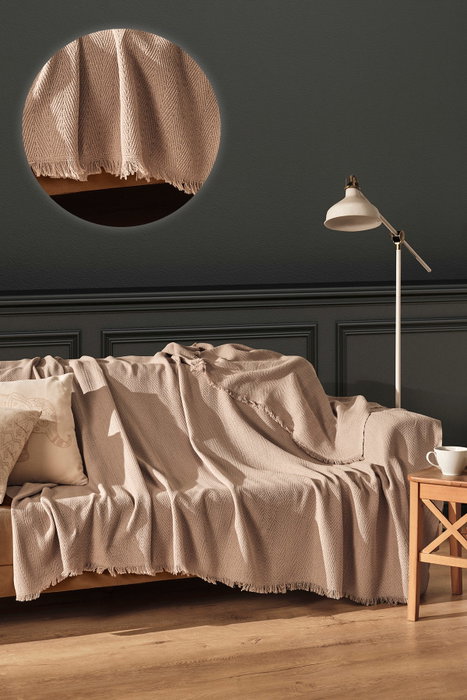 L'essentiel linge de maison Merlin - Funda de Sofá Beige de Algodón Reciclado Ecológica 170 x 205 cm